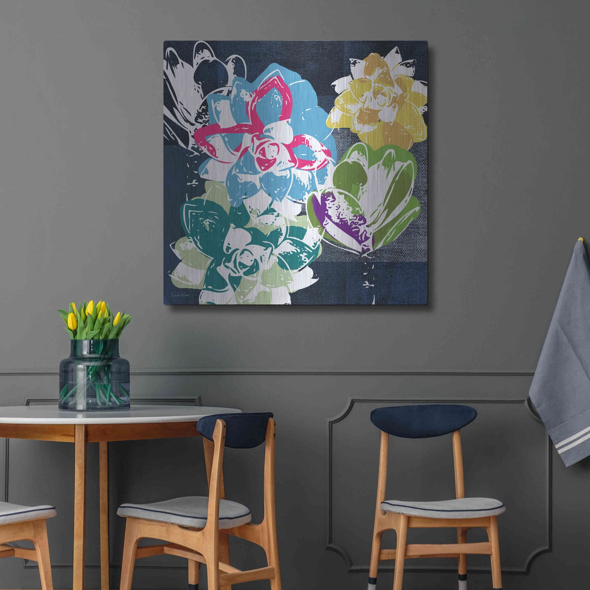 'Colorful Succulents II' by Linda Woods – Metal Wall Art, 36x36 room view