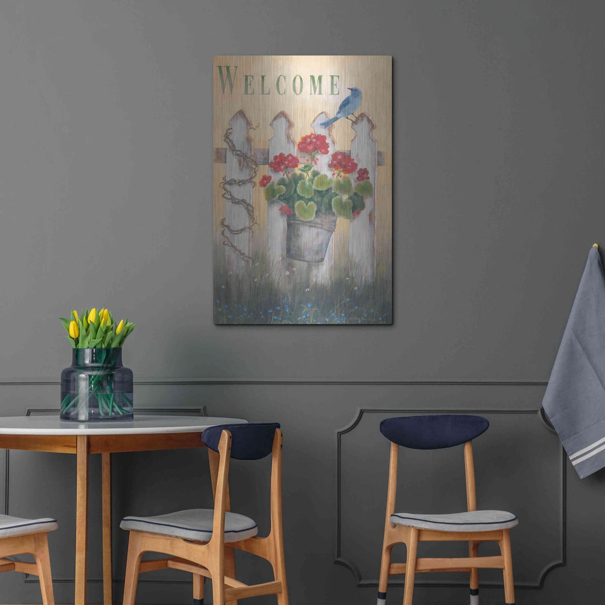'Geraniums & Pickets' by Pam Britton – Metal Wall Art, 24x36 room view