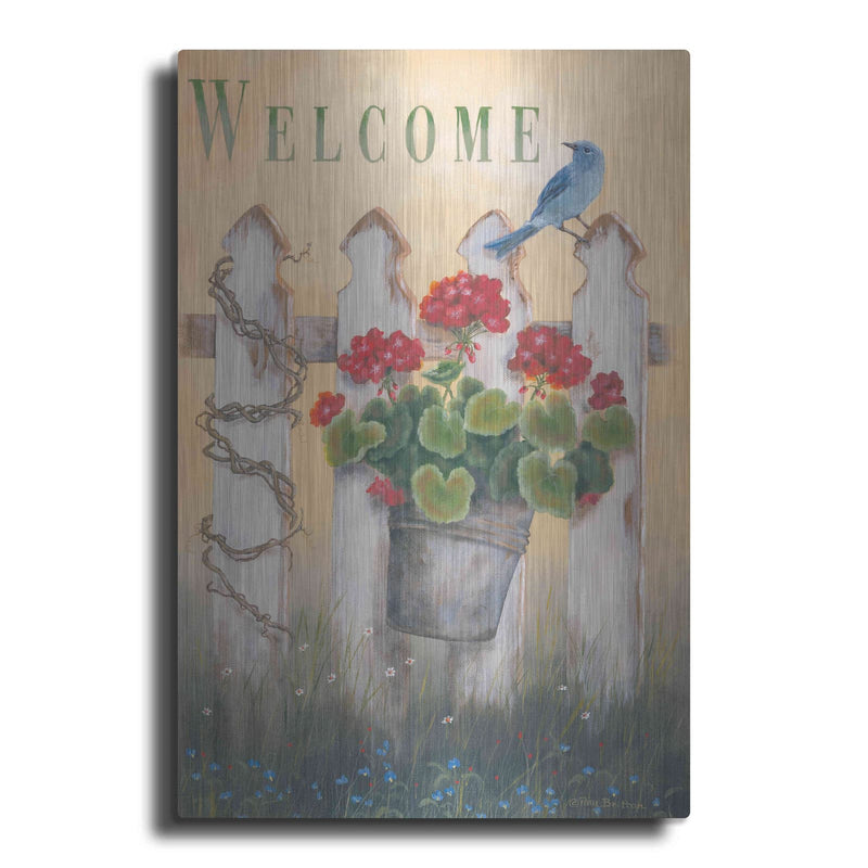 'Geraniums & Pickets' by Pam Britton – Metal Wall Art