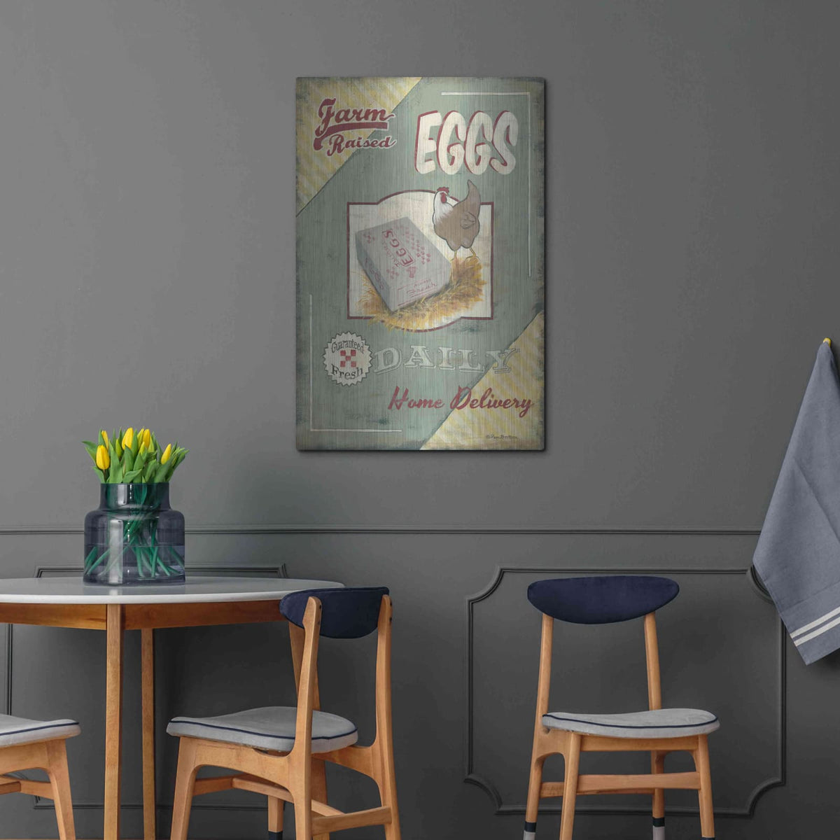 'Farm Raised Eggs' by Pam Britton – Metal Wall Art, 24x36 room view