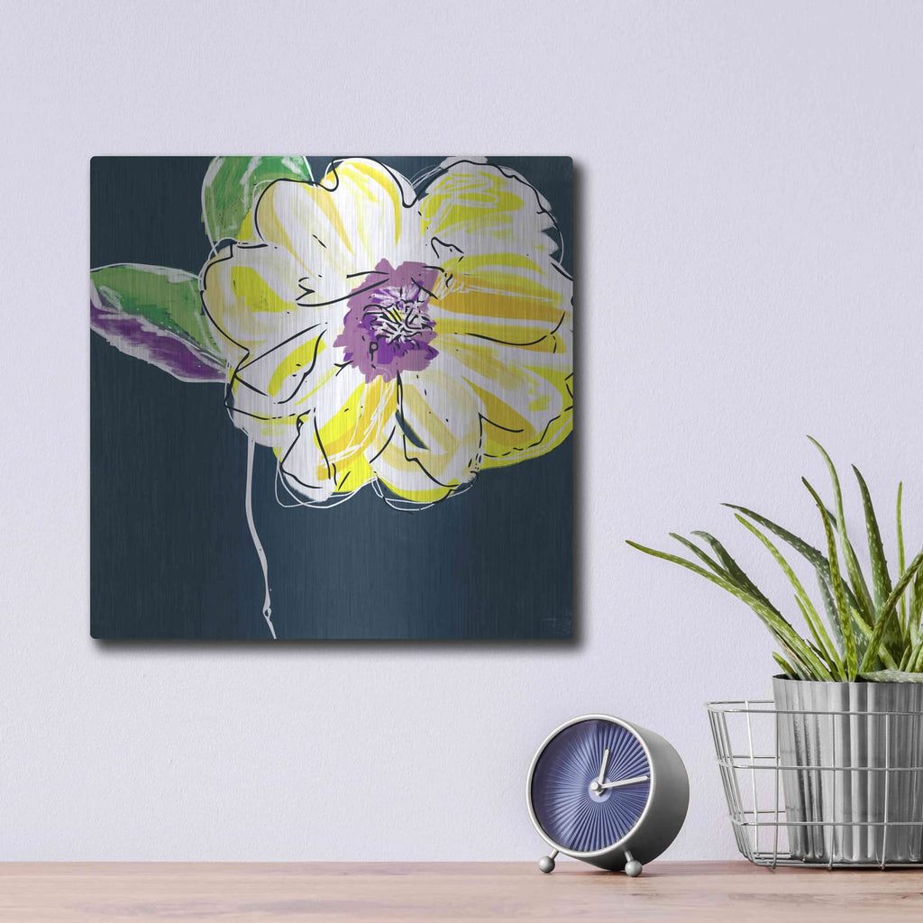 'Yellow Rose' by Linda Woods – Metal Wall Art, 12x12 room view