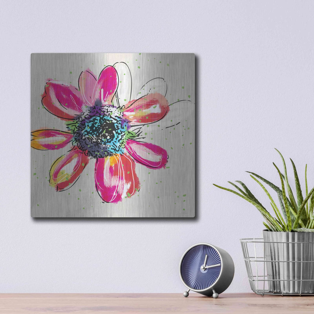 'Colorful Daisy' by Linda Woods – Metal Wall Art, 12x12 room view