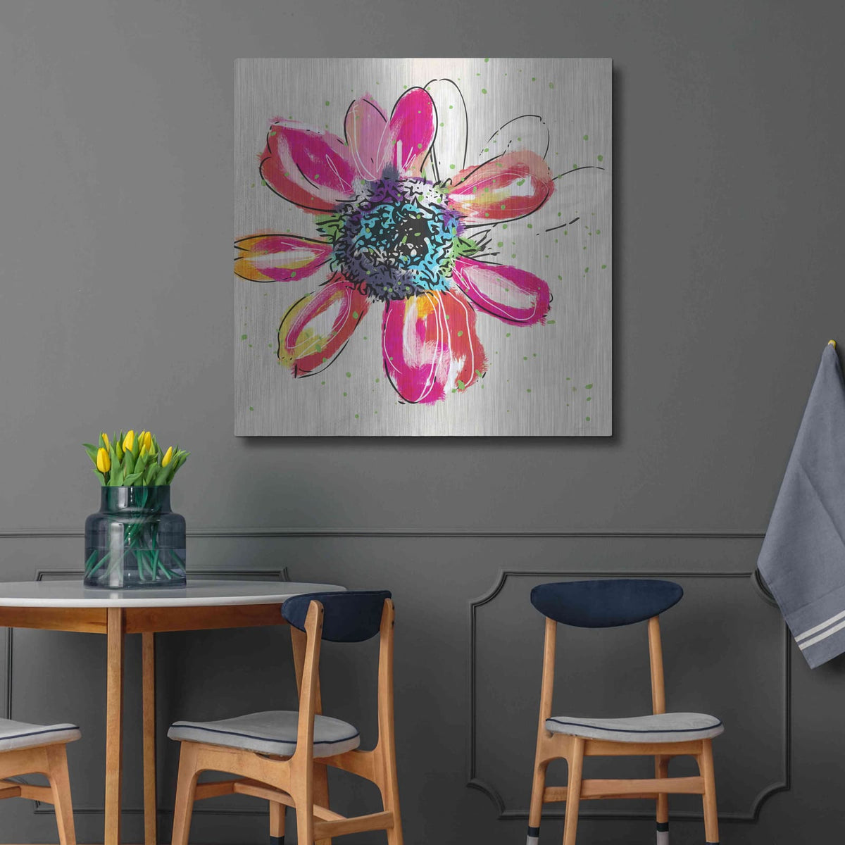 'Colorful Daisy' by Linda Woods – Metal Wall Art, 36x36 room view