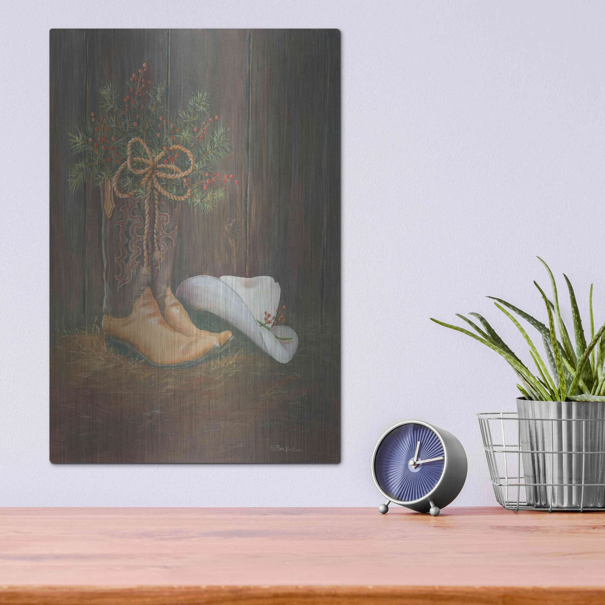 'Cowboy Christmas' by Pam Britton – Metal Wall Art, 12x16 room view