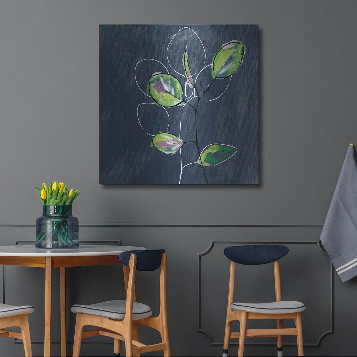 'Eucalyptus on Blue' by Linda Woods – Metal Wall Art, 36x36 room view