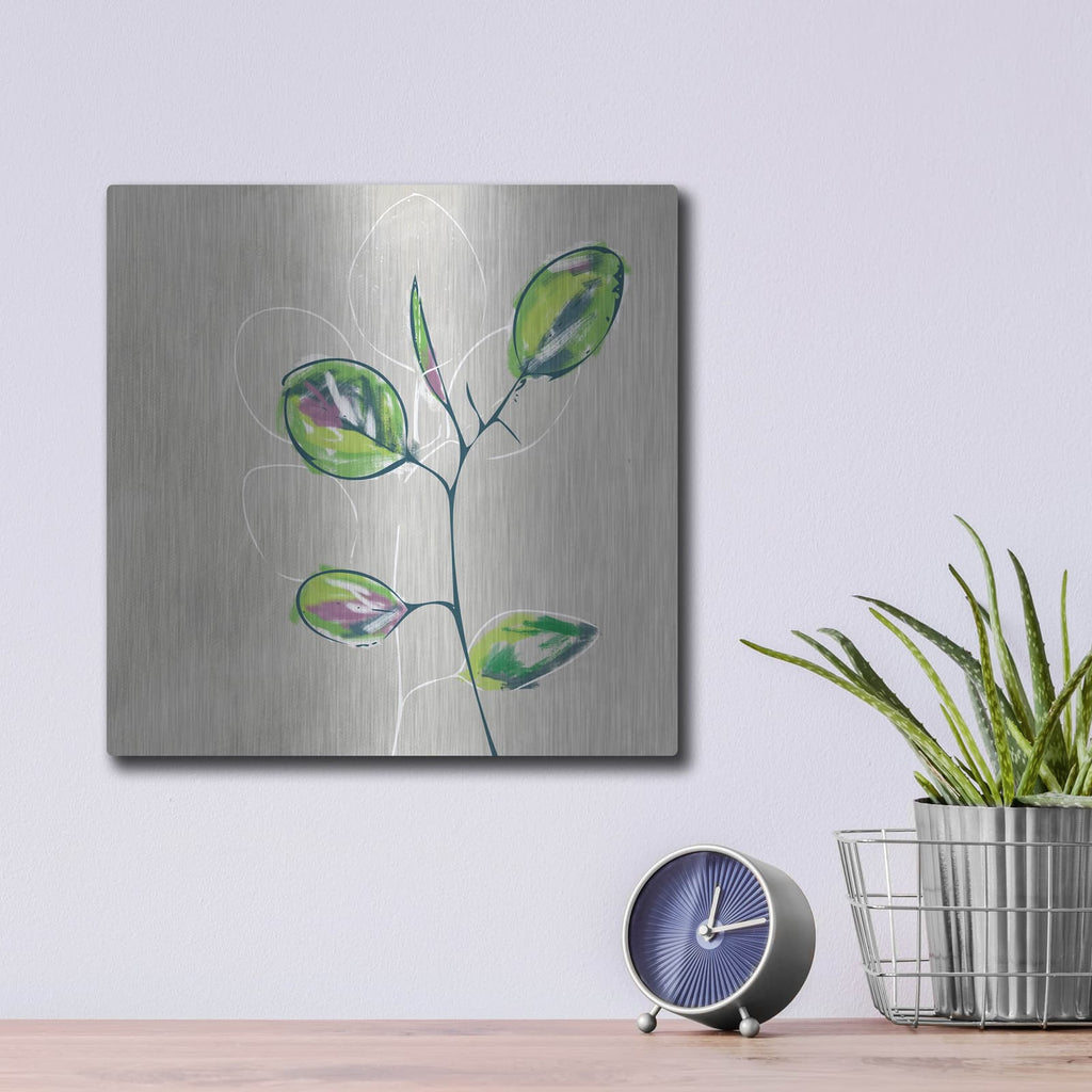 'Eucalyptus on Sand' by Linda Woods – Metal Wall Art, 12x12 room view