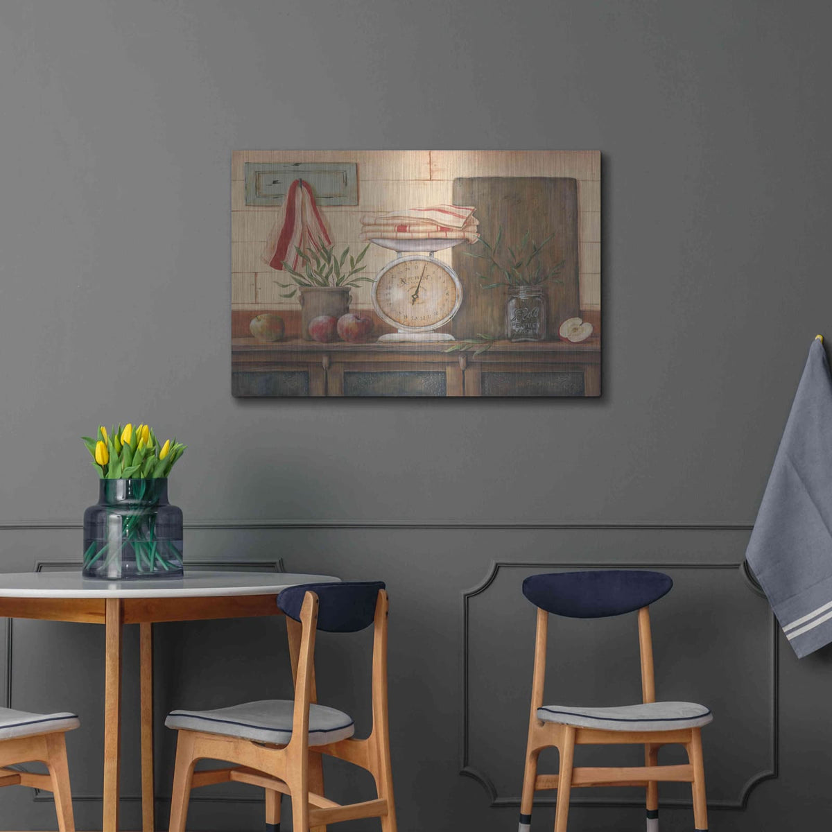 'Apples and Tea Towels I' by Pam Britton – Metal Wall Art, 36x24 room view