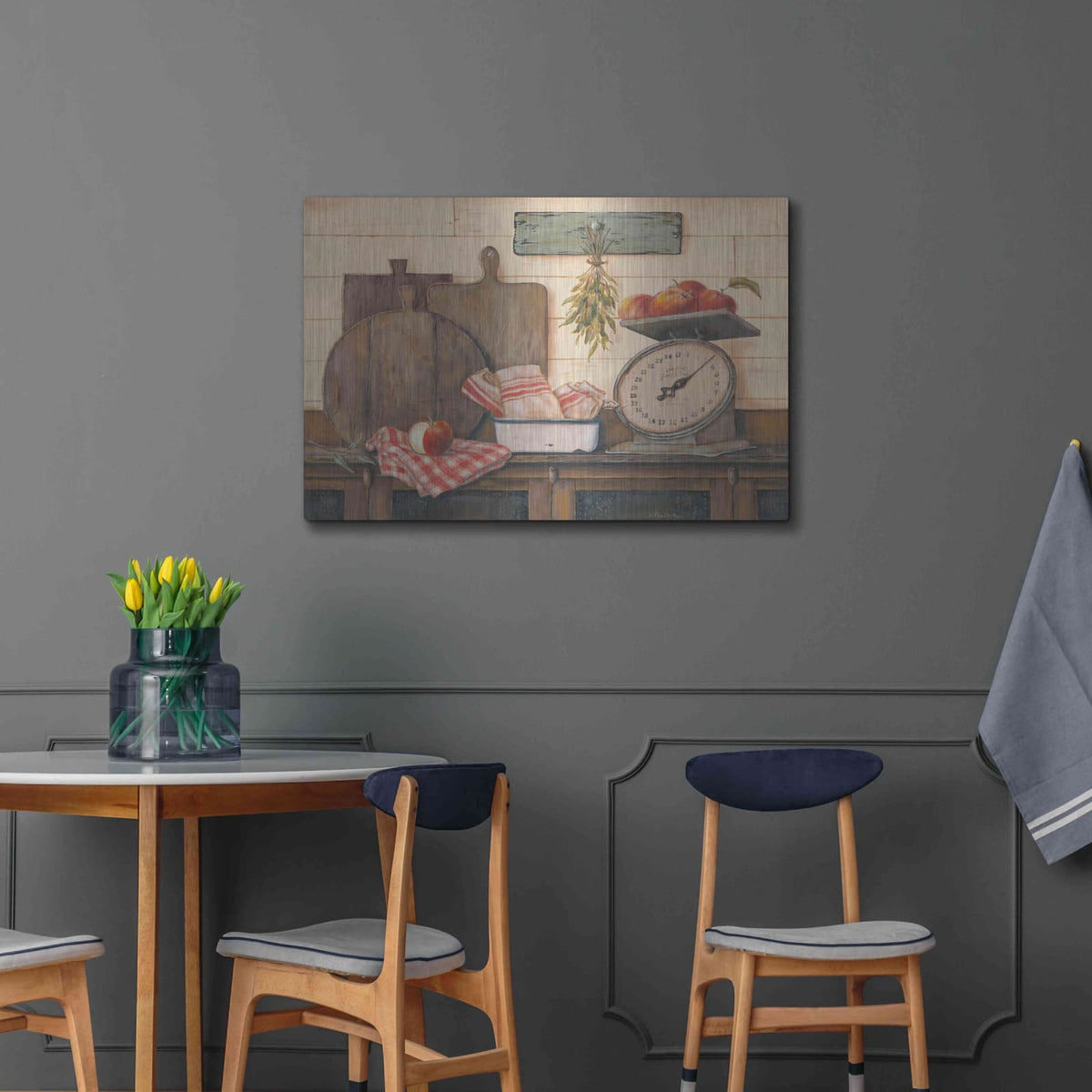 'Apples and Tea Towels II' by Pam Britton – Metal Wall Art, 36x24 room view
