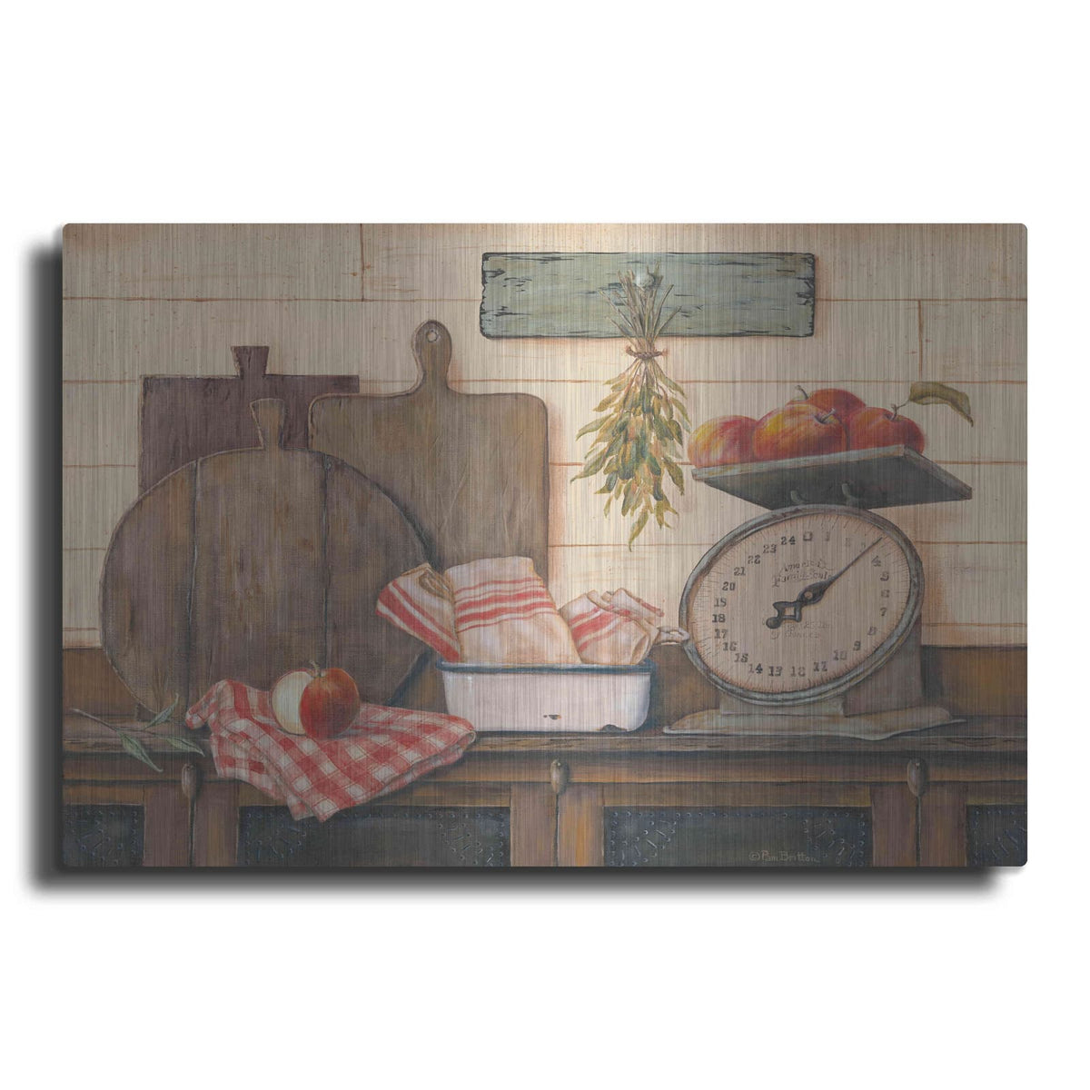 'Apples and Tea Towels II' by Pam Britton – Metal Wall Art