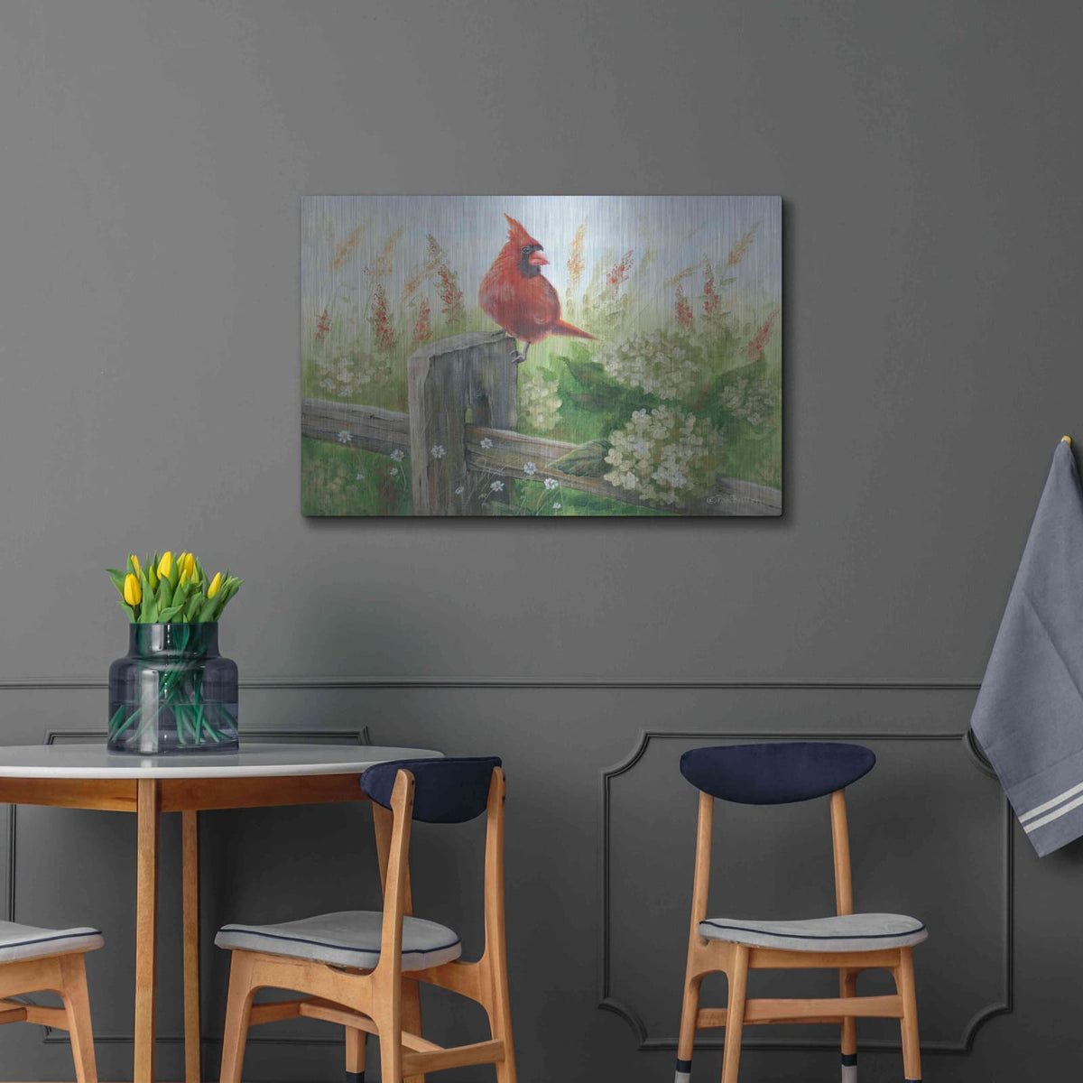 'Cardinal on Fence' by Pam Britton – Metal Wall Art, 36x24 room view
