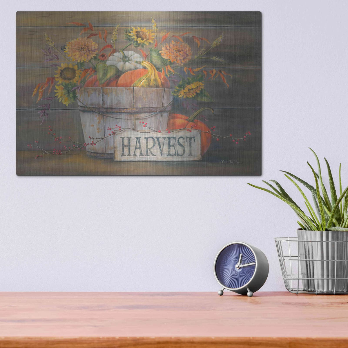 'Fall Harvest Bucket' by Pam Britton – Metal Wall Art, 16x12 room view
