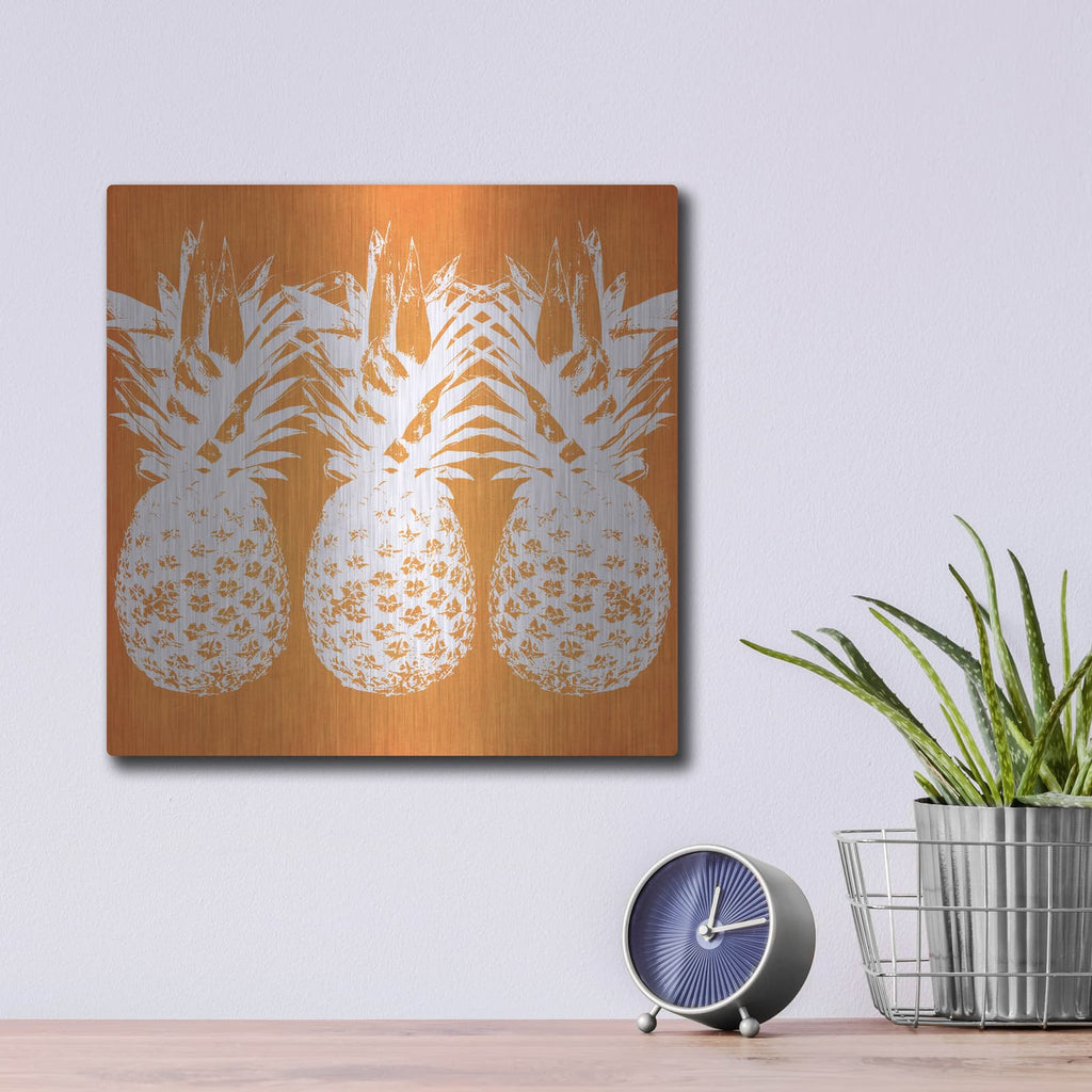 'Orange Pineapples' by Linda Woods – Metal Wall Art, 12x12 room view