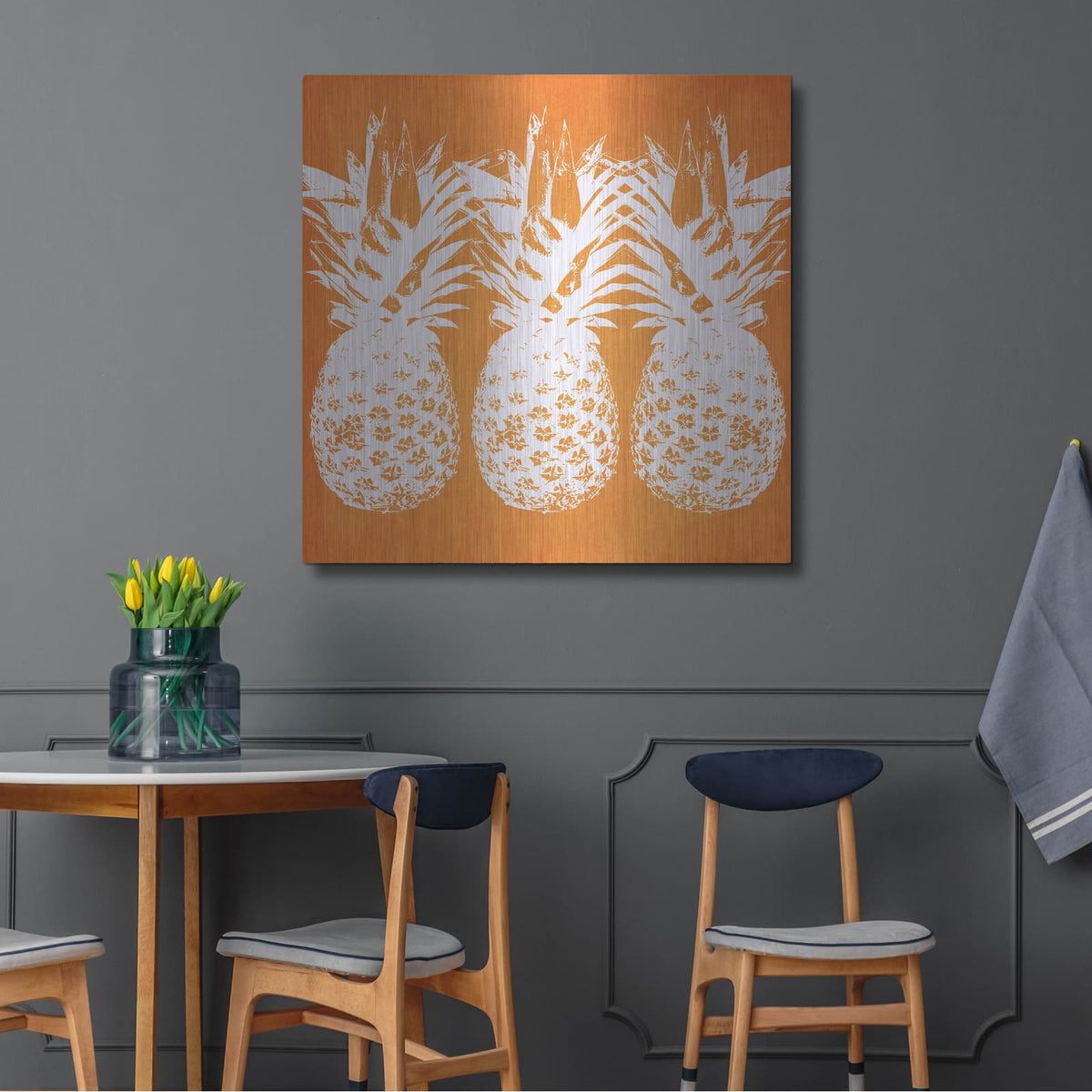 'Orange Pineapples' by Linda Woods – Metal Wall Art, 36x36 room view