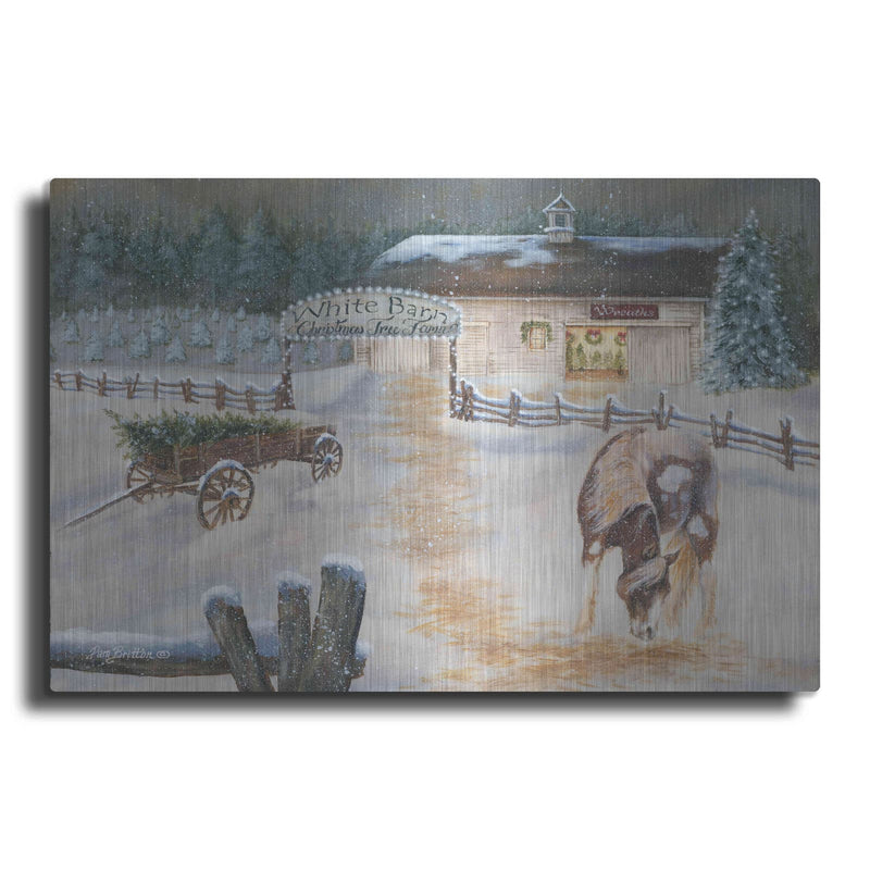 'White Barn Tree Farm' by Pam Britton – Metal Wall Art