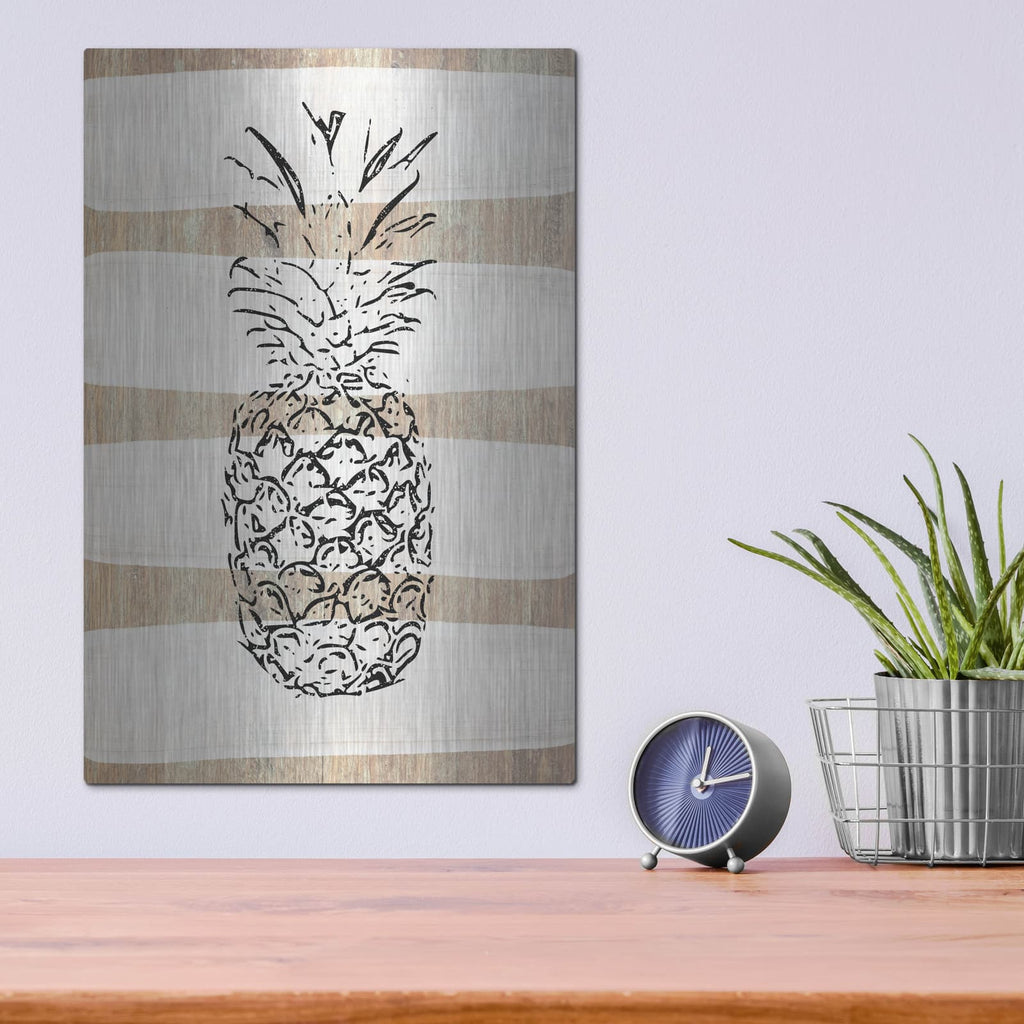 'Simple Stripes Pineapple' by Linda Woods – Metal Wall Art, 12x16 room view