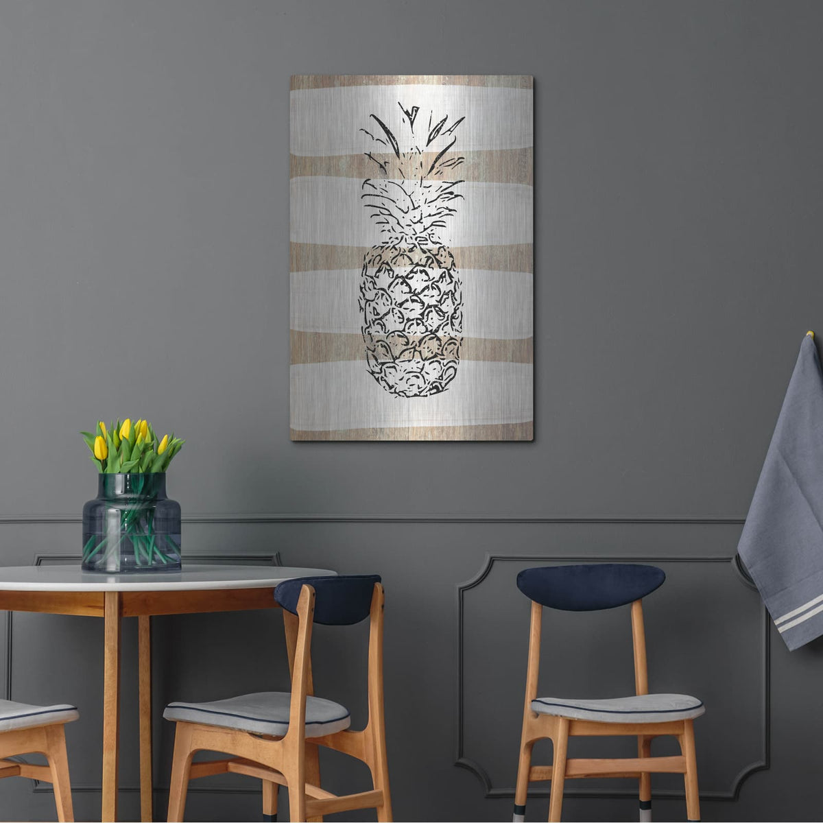 'Simple Stripes Pineapple' by Linda Woods – Metal Wall Art, 24x36 room view
