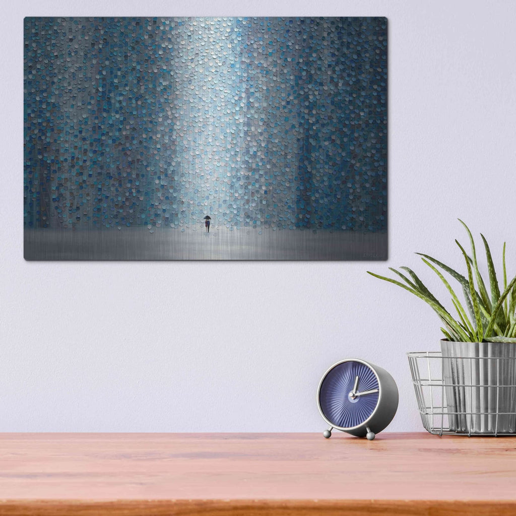 'Blue Rain' by Ekaterina Ermilkina – Metal Wall Art, 16x12 room view