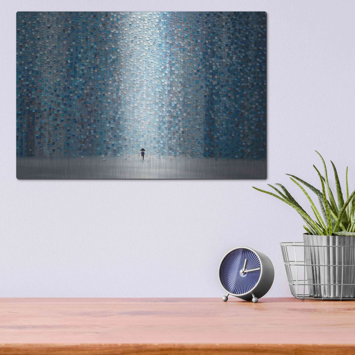 'Blue Rain' by Ekaterina Ermilkina – Metal Wall Art, 16x12 room view