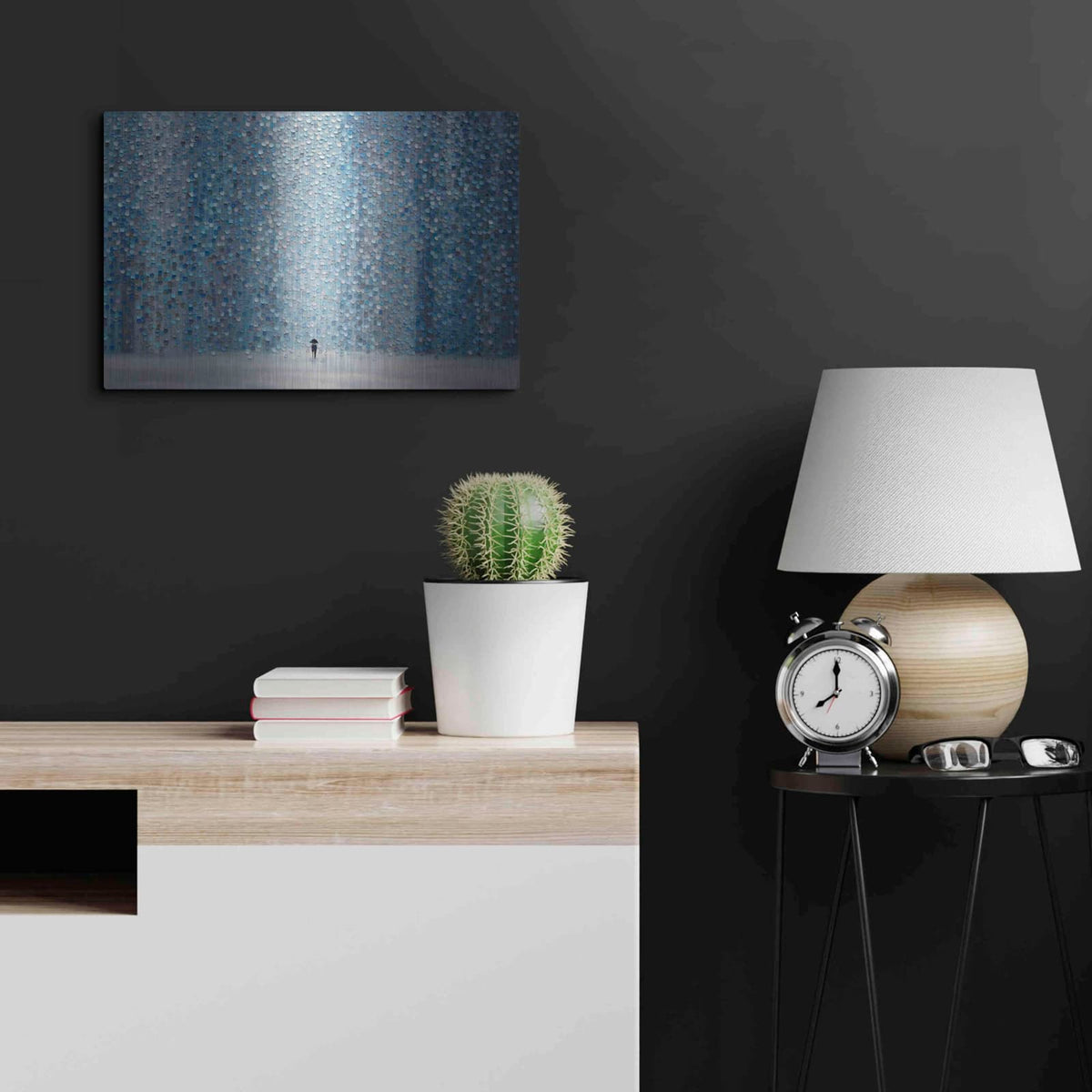 'Blue Rain' by Ekaterina Ermilkina – Metal Wall Art, 24x16 room view