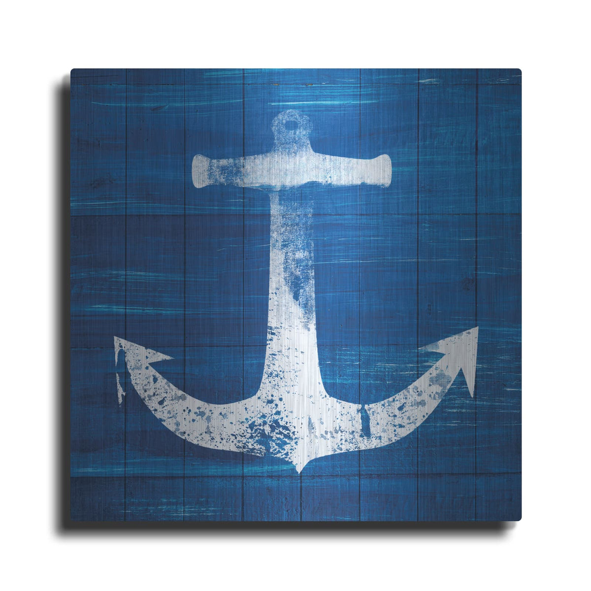 'Blue and White Anchor' by Linda Woods – Metal Wall Art