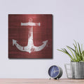 'Red and White Anchor' by Linda Woods – Metal Wall Art, 12x12 room view