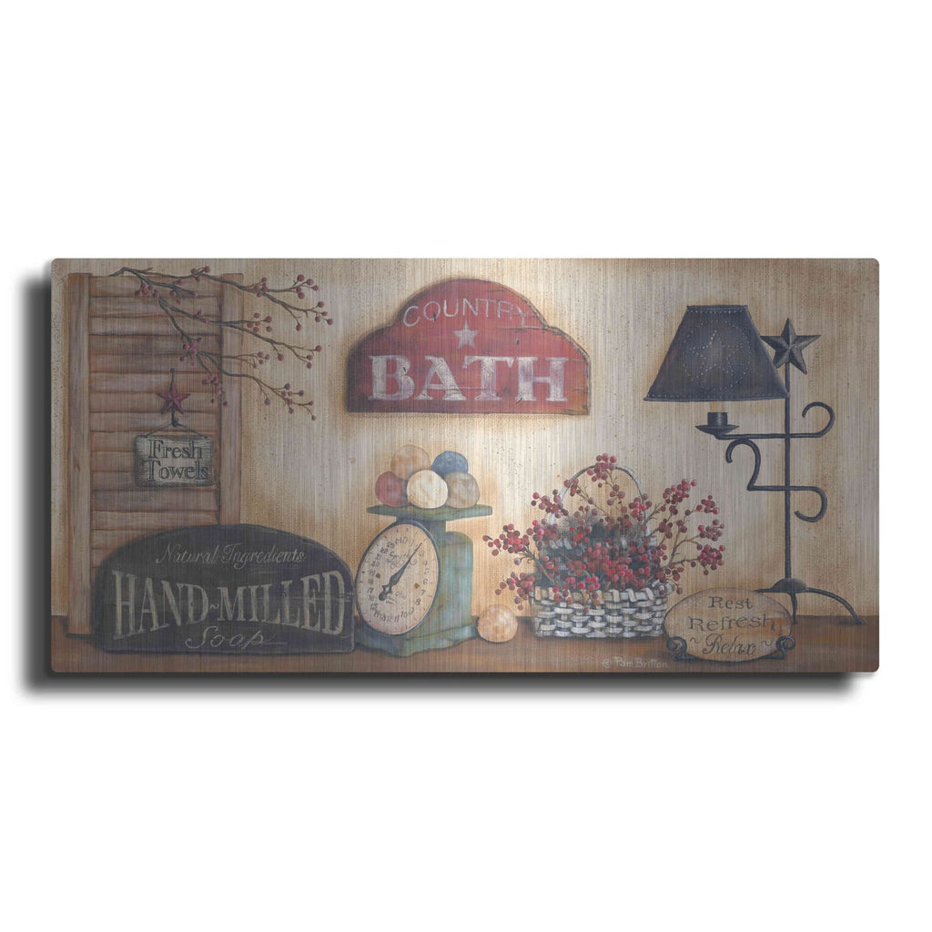 'Country Bath, Rest-Refresh-Relax' by Pam Britton – Metal Wall Art