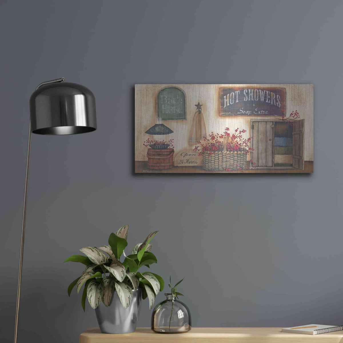 'Bath House' by Pam Britton – Metal Wall Art, 24x12 room view
