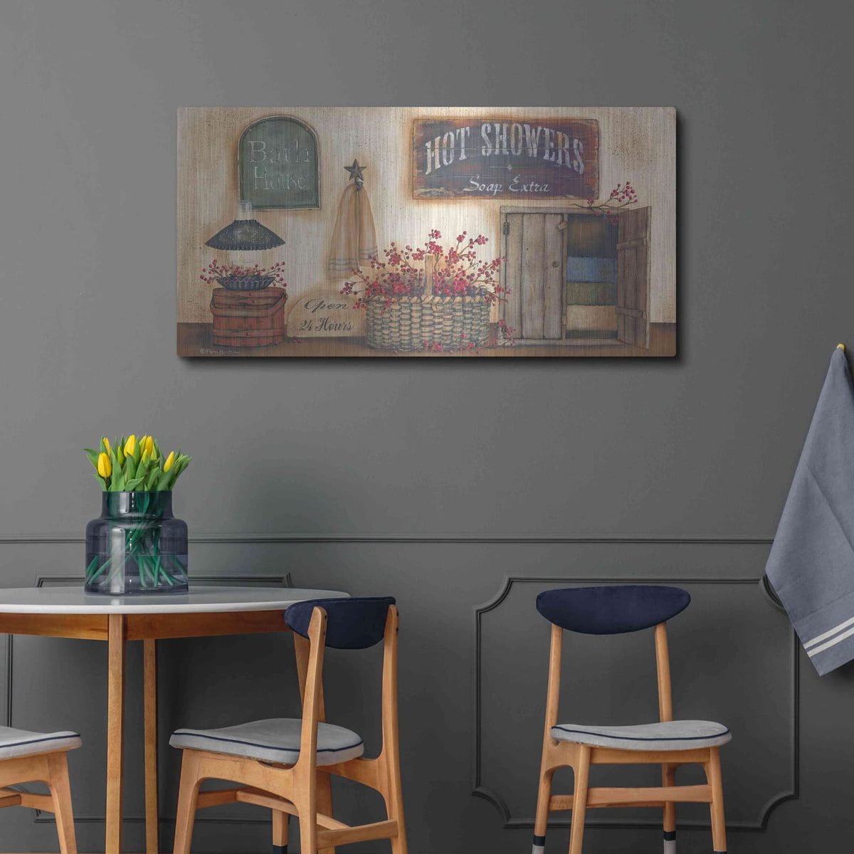 'Bath House' by Pam Britton – Metal Wall Art, 48x24 room view