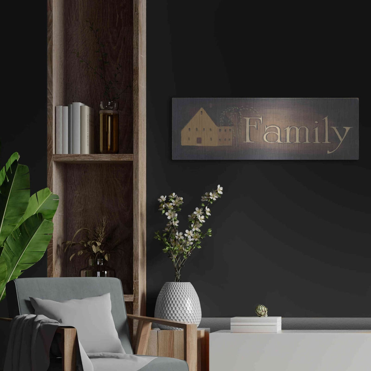'Family revised' by Pam Britton – Metal Wall Art, 36x12 room view