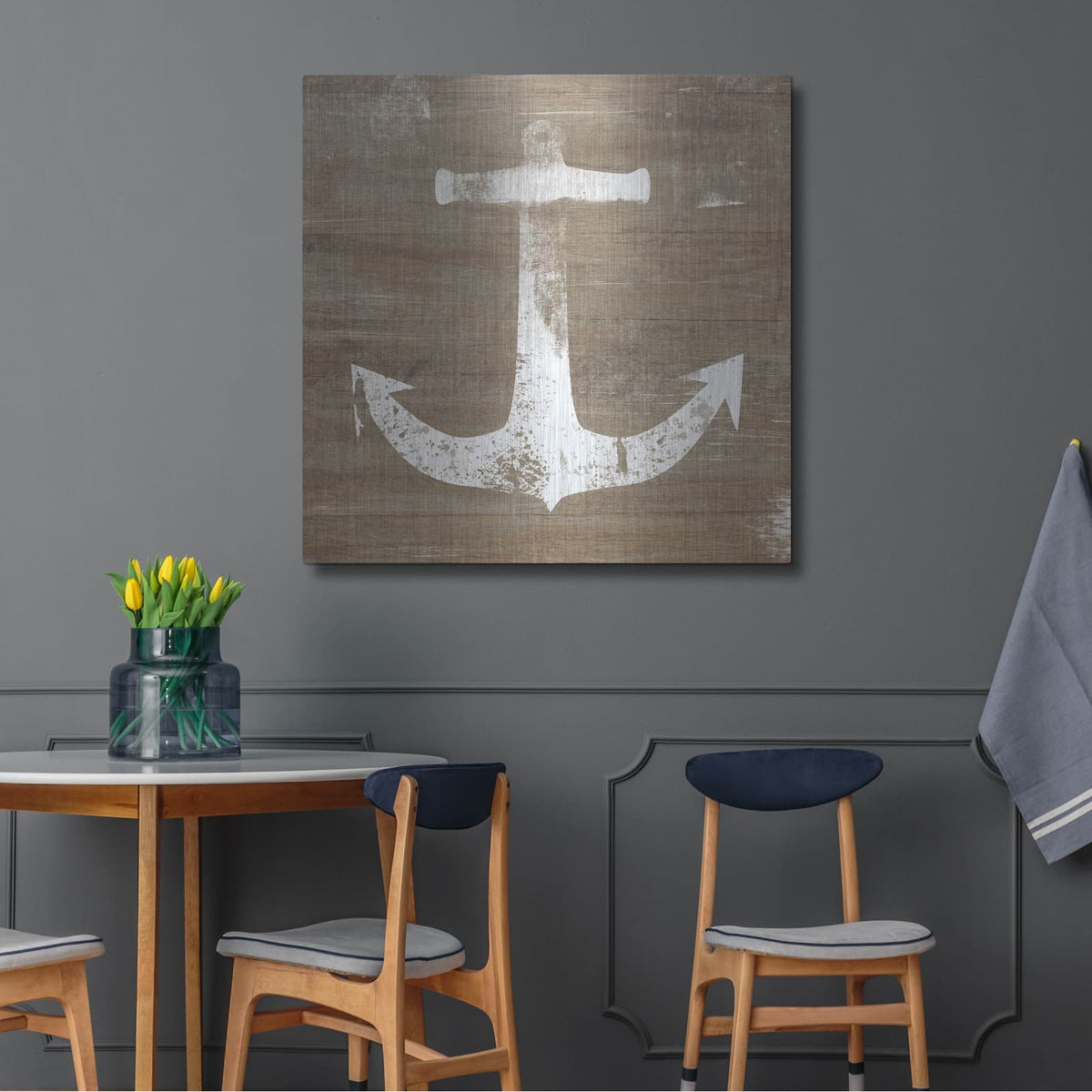 'White Anchor on Natural' by Linda Woods – Metal Wall Art, 36x36 room view