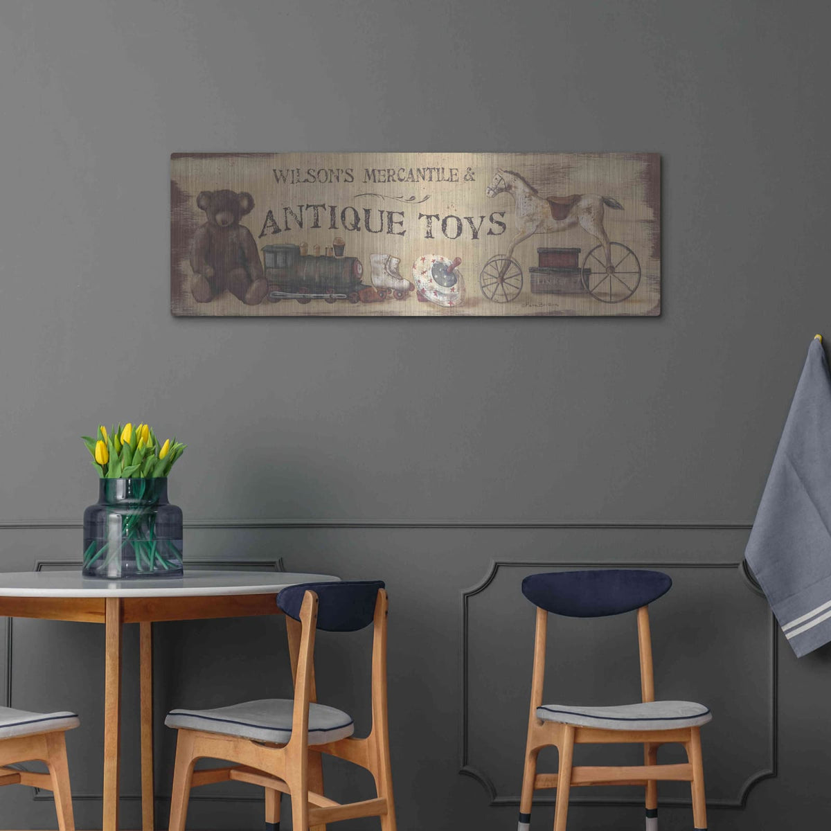 'Vintage Toys' by Pam Britton – Metal Wall Art, 48x16 room view
