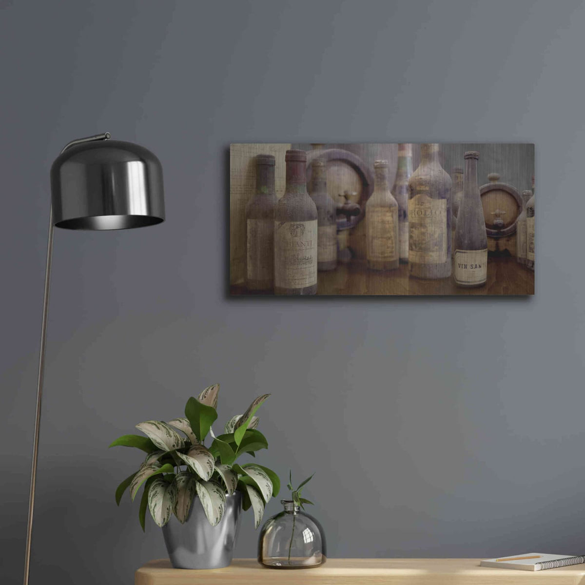 'Enoteca Cortona 5' by Alan Blaustein – Metal Wall Art, 24x12 room view
