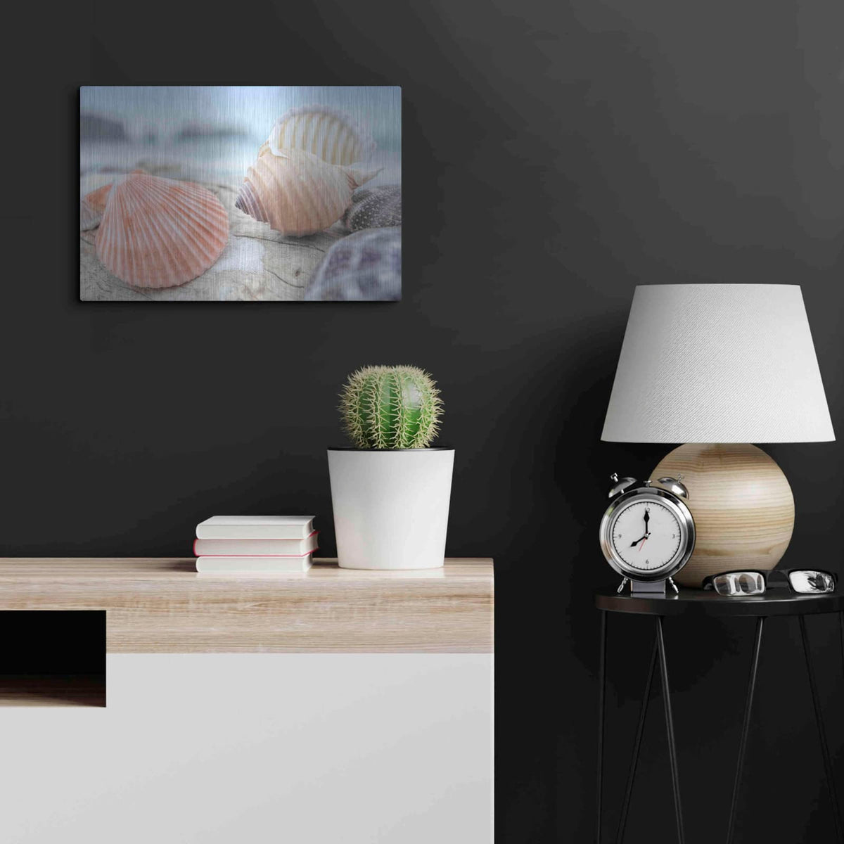 'Crescent Beach Shells 10' by Alan Blaustein – Metal Wall Art, 24x16 room view