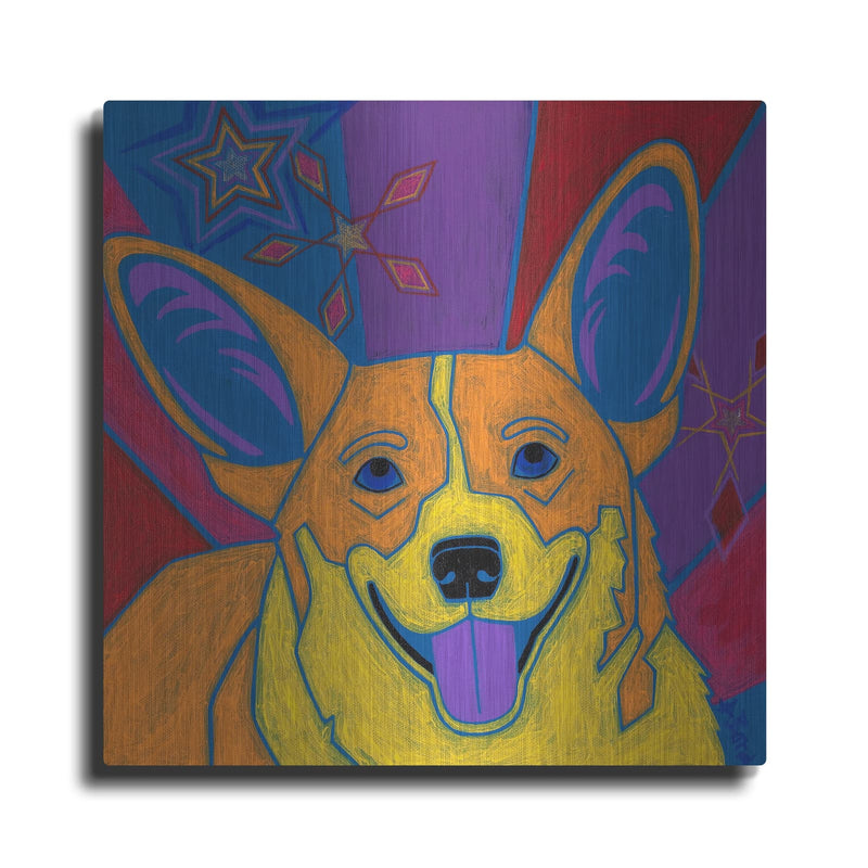 'Joyful Corgi' by Angela Bond – Metal Wall Art