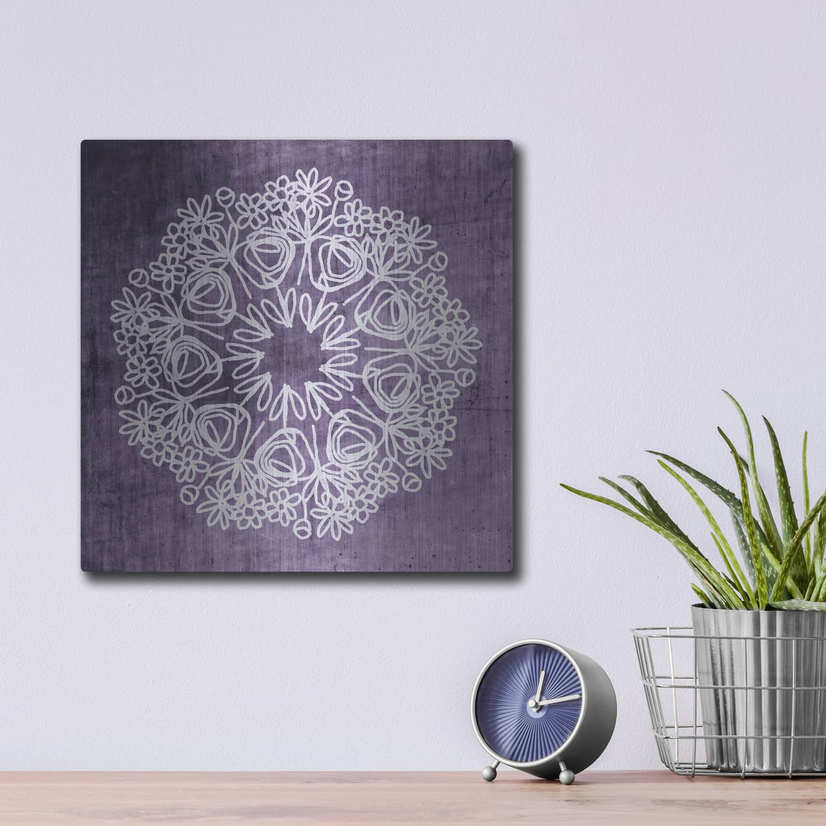 'Boho Glow Mandala II' by Linda Woods – Metal Wall Art, 12x12 room view