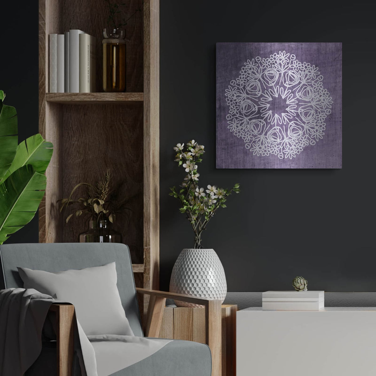 'Boho Glow Mandala II' by Linda Woods – Metal Wall Art, 24x24 room view