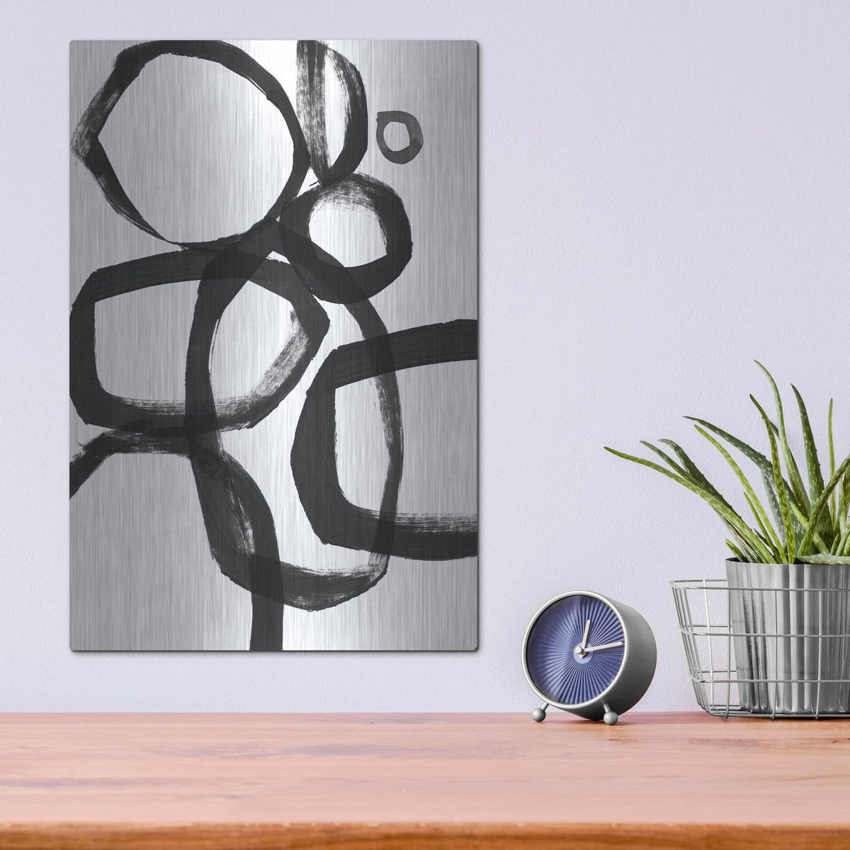 'Brushstroke Circles II' by Linda Woods – Metal Wall Art, 12x16 room view