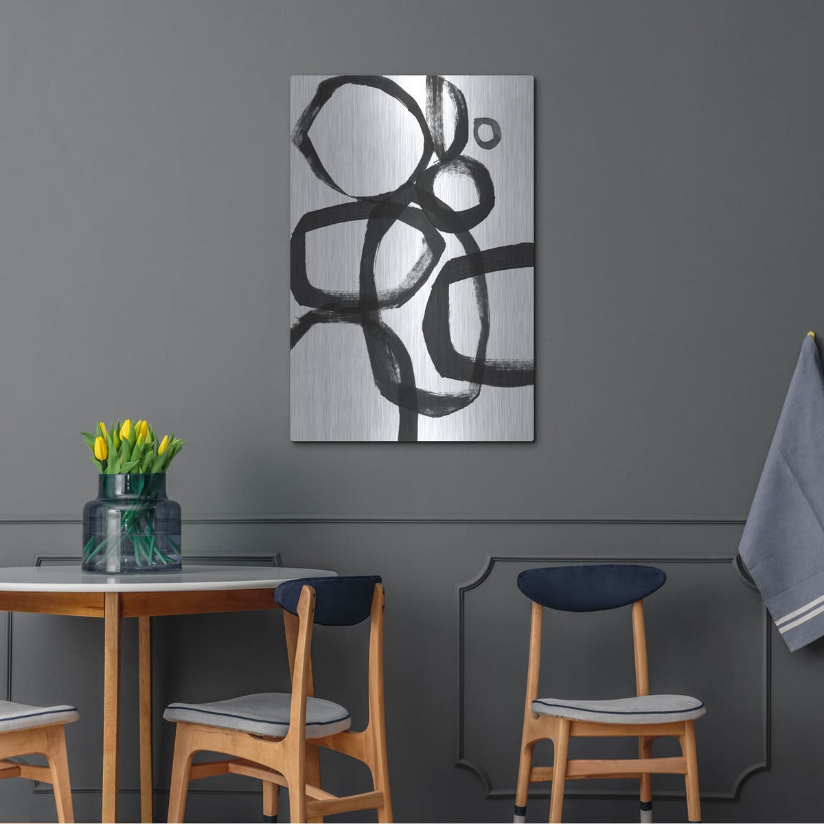 'Brushstroke Circles II' by Linda Woods – Metal Wall Art, 24x36 room view