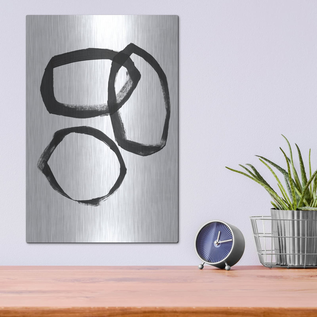 'Brushstroke Circles III' by Linda Woods – Metal Wall Art, 12x16 room view