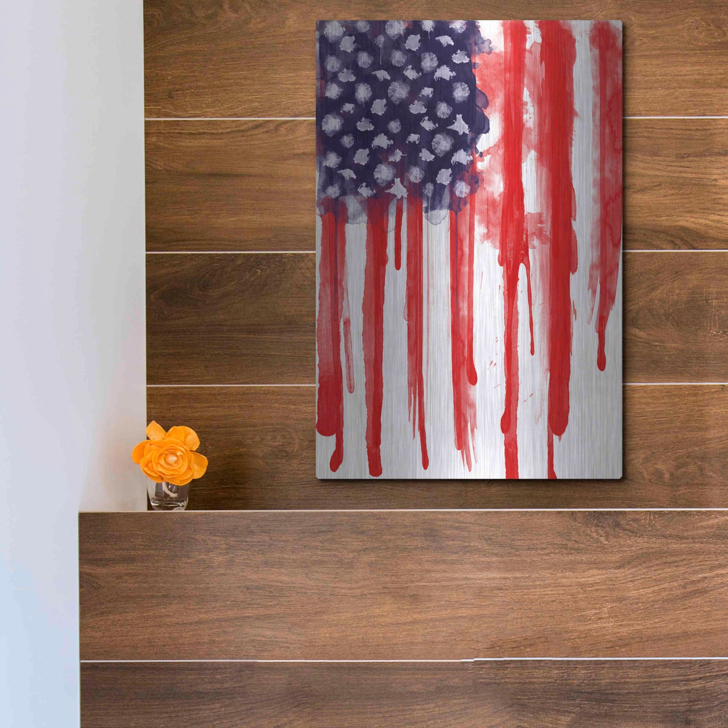 Luxe Metal Art 'American Flag Splatter' by Nicklas Gustafsson, Metal Wall Art,12x16