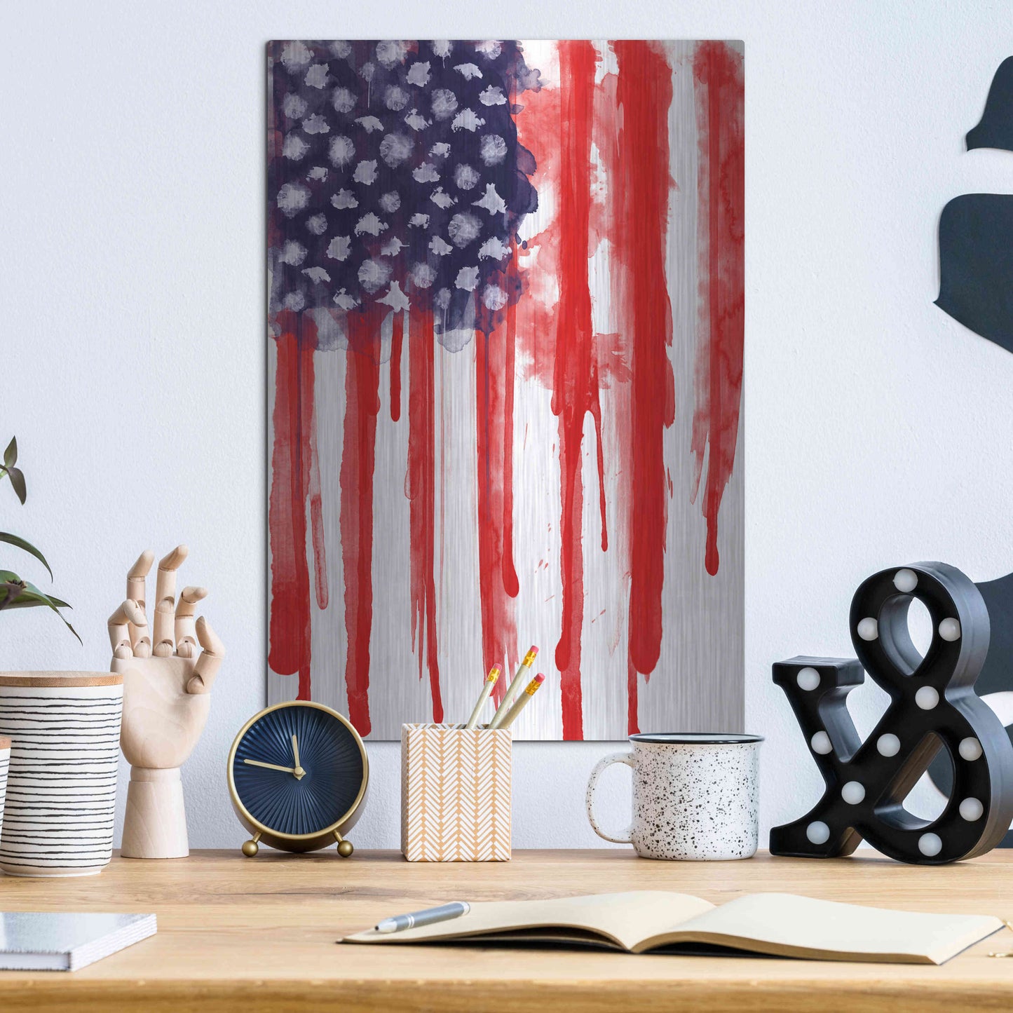 Luxe Metal Art 'American Flag Splatter' by Nicklas Gustafsson, Metal Wall Art,12x16