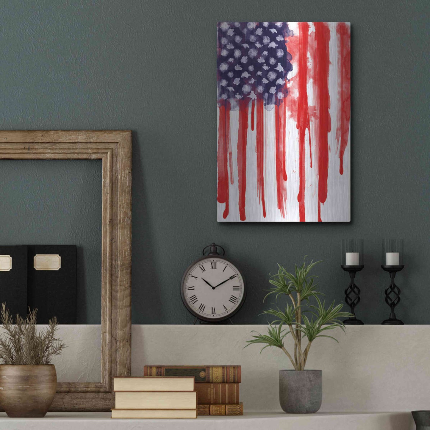 Luxe Metal Art 'American Flag Splatter' by Nicklas Gustafsson, Metal Wall Art,12x16