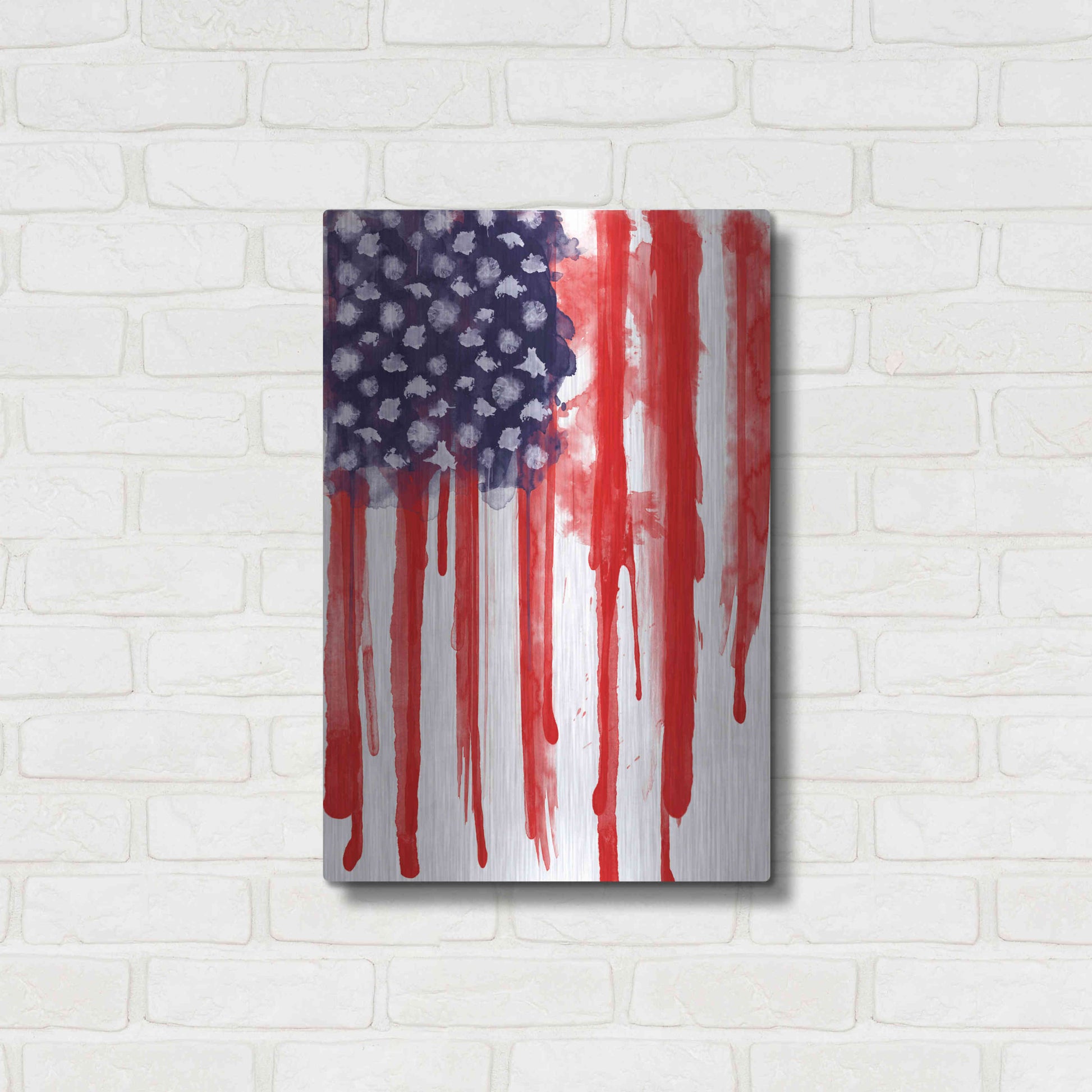 Luxe Metal Art 'American Flag Splatter' by Nicklas Gustafsson, Metal Wall Art,16x24