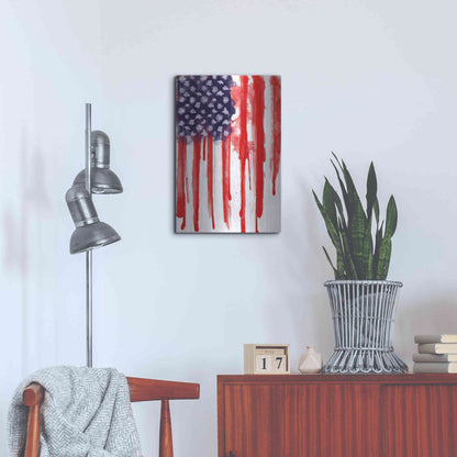 Luxe Metal Art 'American Flag Splatter' by Nicklas Gustafsson, Metal Wall Art,16x24