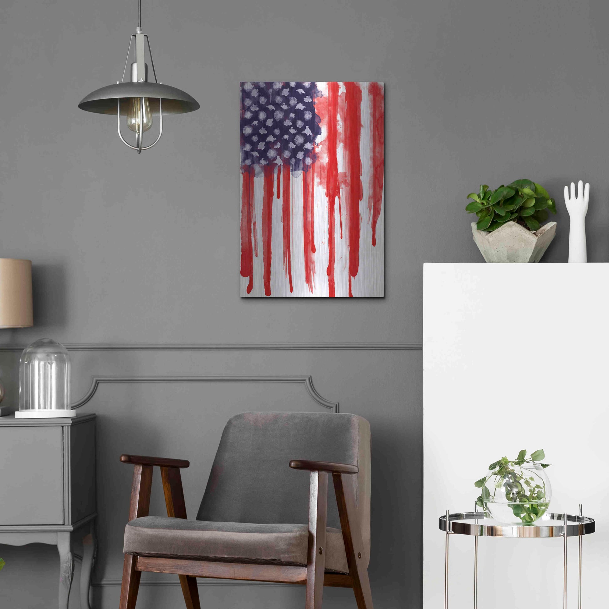 Luxe Metal Art 'American Flag Splatter' by Nicklas Gustafsson, Metal Wall Art,16x24