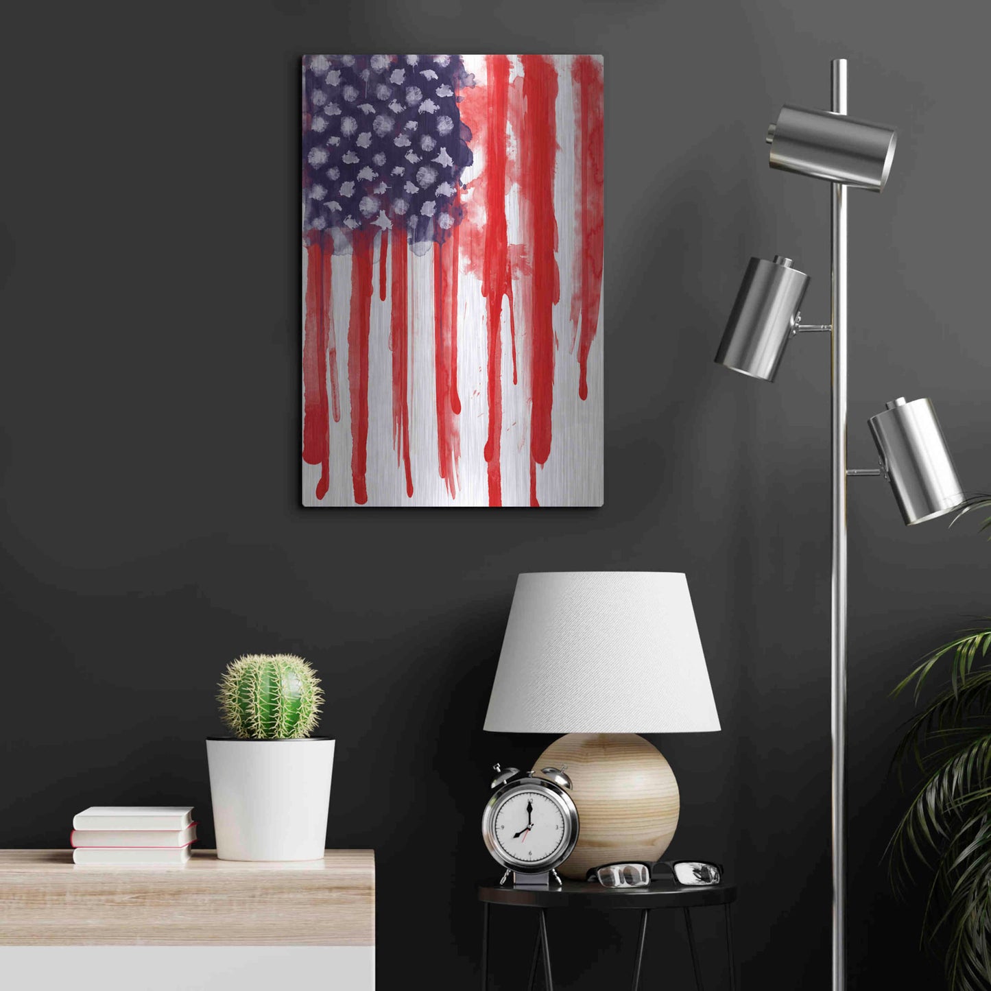 Luxe Metal Art 'American Flag Splatter' by Nicklas Gustafsson, Metal Wall Art,16x24