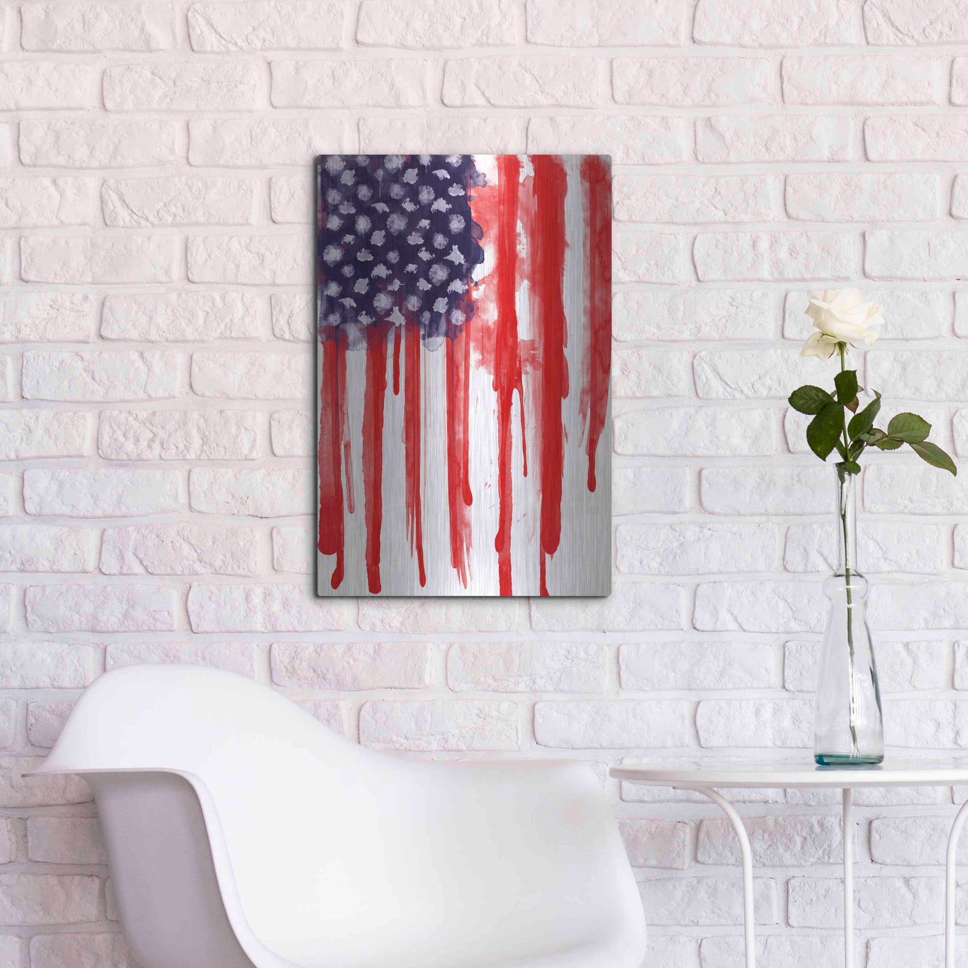 Luxe Metal Art 'American Flag Splatter' by Nicklas Gustafsson, Metal Wall Art,16x24