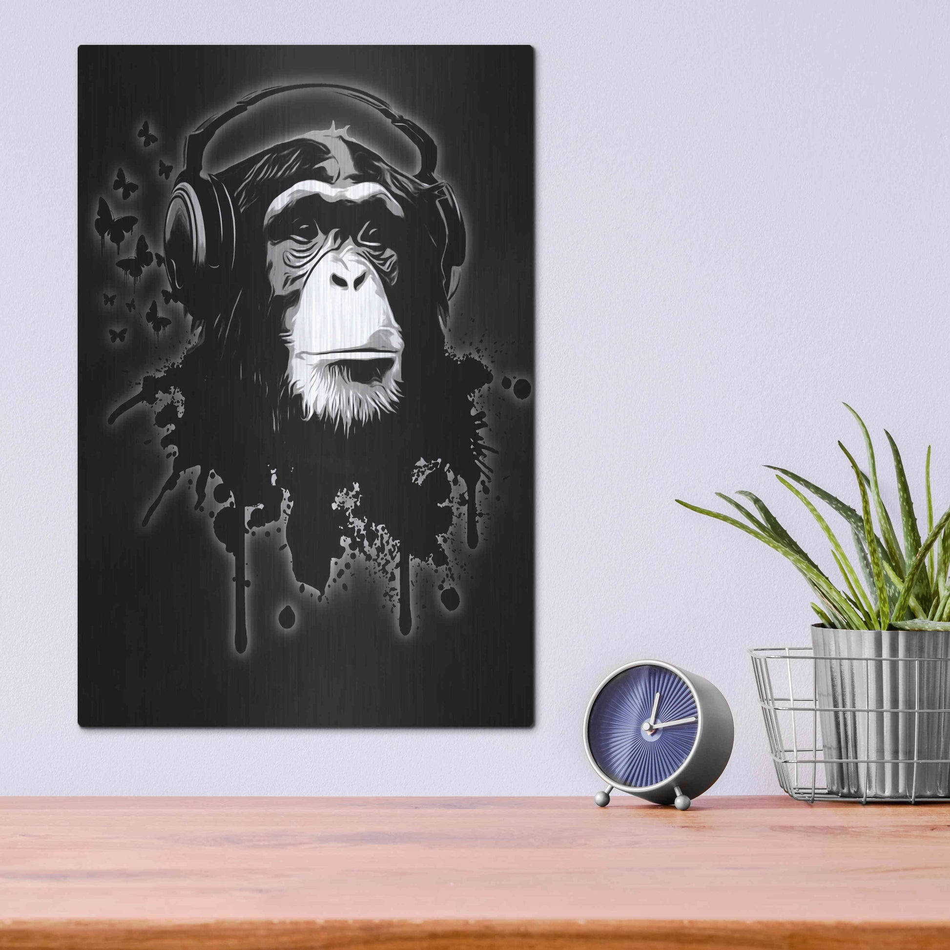 Luxe Metal Art 'Monkey Business Black' by Nicklas Gustafsson, Metal Wall Art,12x16