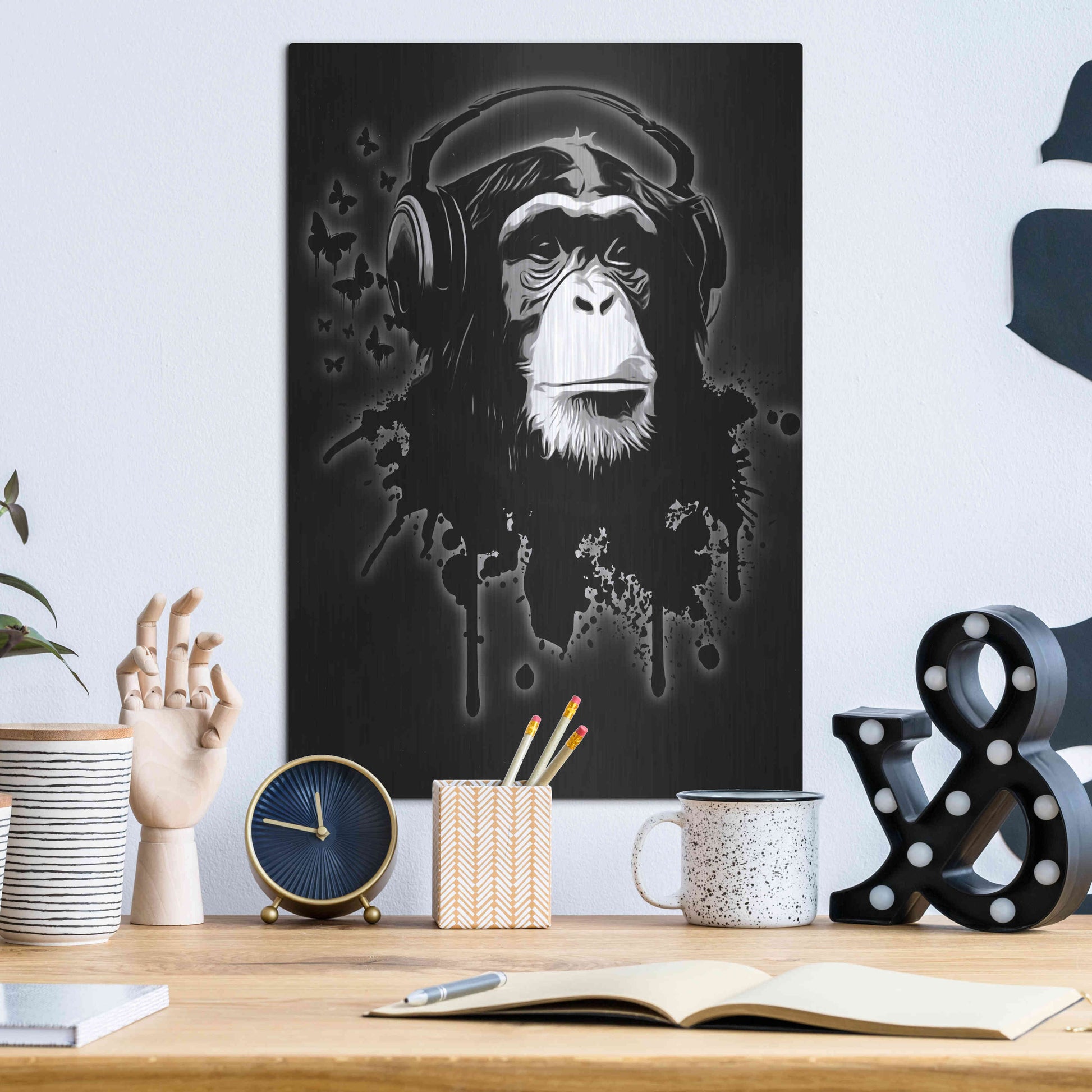 Luxe Metal Art 'Monkey Business Black' by Nicklas Gustafsson, Metal Wall Art,12x16