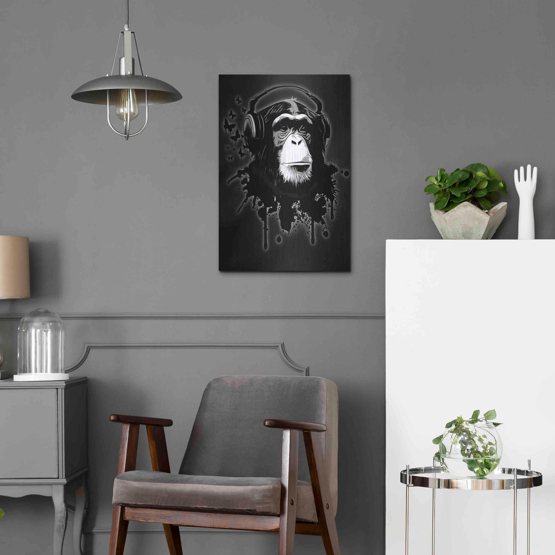 Luxe Metal Art 'Monkey Business Black' by Nicklas Gustafsson, Metal Wall Art,16x24